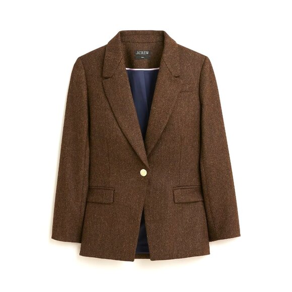 NWT J.Crew Willa Blazer in Brown Chocolate Umber Herringbone Wool Jacket 2 - Picture 1 of 5